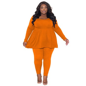 WSFEC L-4XL Plus Size Γυναικεία Ρούχα Σετ δύο τεμαχίων Μασίφ μακρυμάνικο φαρδύ μπλουζάκι και παντελόνι 2023 Φθινόπωρο casual γυναικεία ρούχα