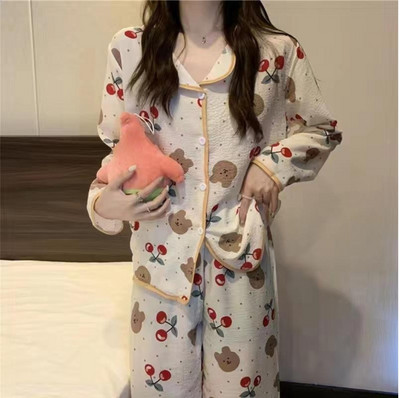 Pidžaamakomplektid Naiste kevad-sügis Korea stiilis ruuduline pikkade varrukatega pehme vabaaja magamisriided Naiste lahtised öörõivad, armas uus mood