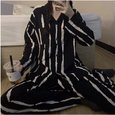 Pidžaamakomplektid Naiste kevad-sügis Korea stiilis ruuduline pikkade varrukatega pehme vabaaja magamisriided Naiste lahtised öörõivad, armas uus mood