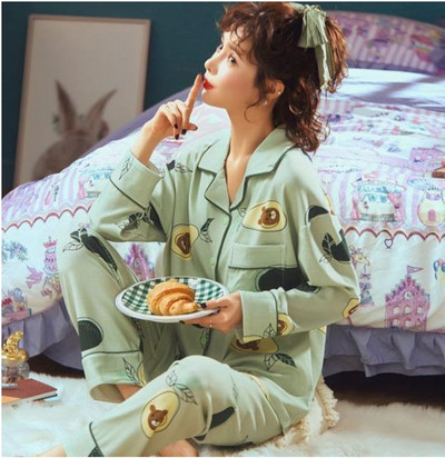 Pidžaamakomplektid Naiste kevad-sügis Korea stiilis ruuduline pikkade varrukatega pehme vabaaja magamisriided Naiste lahtised öörõivad, armas uus mood