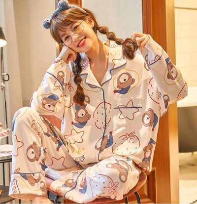 Pidžaamakomplektid Naiste kevad-sügis Korea stiilis ruuduline pikkade varrukatega pehme vabaaja magamisriided Naiste lahtised öörõivad, armas uus mood