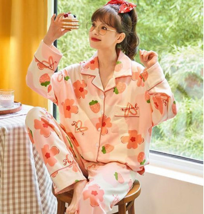 Pidžaamakomplektid Naiste kevad-sügis Korea stiilis ruuduline pikkade varrukatega pehme vabaaja magamisriided Naiste lahtised öörõivad, armas uus mood
