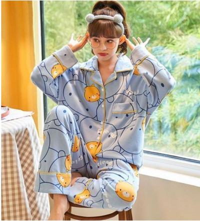 Pidžaamakomplektid Naiste kevad-sügis Korea stiilis ruuduline pikkade varrukatega pehme vabaaja magamisriided Naiste lahtised öörõivad, armas uus mood