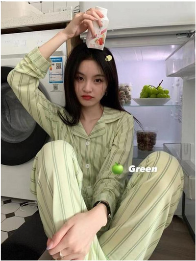 Pidžaamakomplektid Naiste kevad-sügis Korea stiilis ruuduline pikkade varrukatega pehme vabaaja magamisriided Naiste lahtised öörõivad, armas uus mood