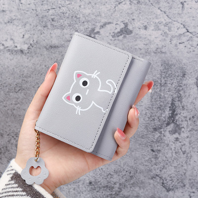 Νέο γυναικείο πορτοφόλι 2023 Χαριτωμένο κοντό πορτοφόλι γάτας Δερμάτινο μικρό πορτοφόλι για κορίτσια Χρήμα θήκη κάρτας Γυναικεία Carteras Para Mujer