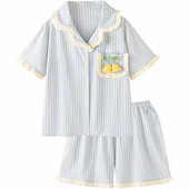 Γυναικείο σετ πιτζάμες - κοντομάνικο πουκάμισο και σέξι καρό σορτς με στάμπα, Sweet Cherry Princess Pyjamas, Plus Size Cozy Homewear