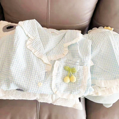 Γυναικείο σετ πιτζάμες - κοντομάνικο πουκάμισο και σέξι καρό σορτς με στάμπα, Sweet Cherry Princess Pyjamas, Plus Size Cozy Homewear