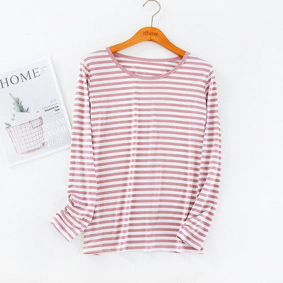 Top de pijama cu mâneci lungi în dungi modal pentru damă, pentru primăvară și toamnă, marimi mari, larg, ușoară, cu gât rotund