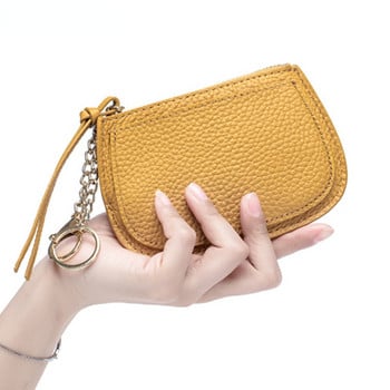 Кожен портфейл Zero Wallet Mini Key Chain Zipper Style Coin Change Wallet Wristlet Purses Портмоне за момичета Малка торбичка Carteras Para Mujer