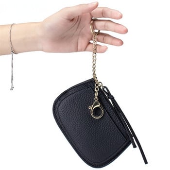 Кожен портфейл Zero Wallet Mini Key Chain Zipper Style Coin Change Wallet Wristlet Purses Портмоне за момичета Малка торбичка Carteras Para Mujer