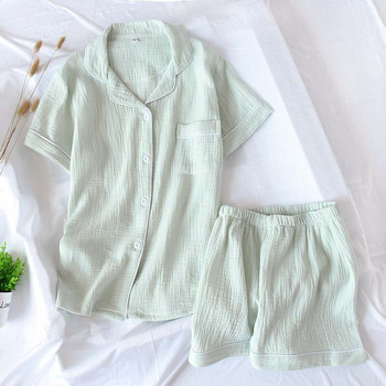 2023 Summer New Ladeis Sweet Candy Color Gauze Cotton Solid Color Pijama Set Short Sleeve+Pants Дамско сладко домашно облекло Ежедневно облекло