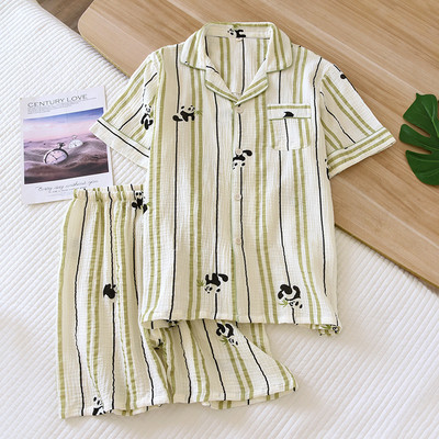 Καλοκαίρι 2023 New Ladeis Sweet Candy Color Gauze Βαμβακερή μονόχρωμη Σετ πιτζάμες κοντό μανίκι+παντελόνι Γυναικεία χαριτωμένα ρούχα καθημερινής χρήσης