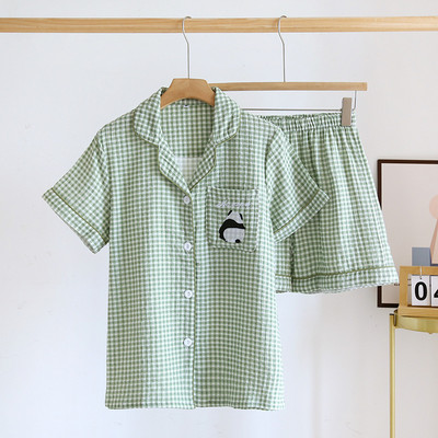 Καλοκαίρι 2023 New Ladeis Sweet Candy Color Gauze Βαμβακερή μονόχρωμη Σετ πιτζάμες κοντό μανίκι+παντελόνι Γυναικεία χαριτωμένα ρούχα καθημερινής χρήσης