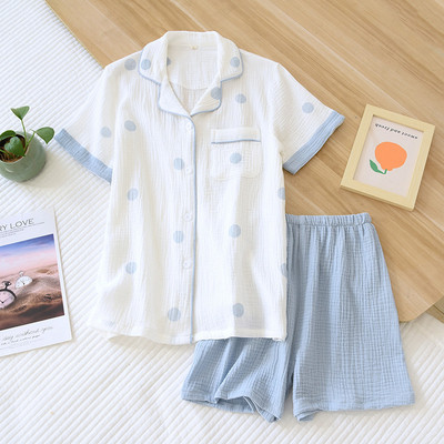 Καλοκαίρι 2023 New Ladeis Sweet Candy Color Gauze Βαμβακερή μονόχρωμη Σετ πιτζάμες κοντό μανίκι+παντελόνι Γυναικεία χαριτωμένα ρούχα καθημερινής χρήσης