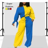 L-4XL Winter Patchwork Plus Size Σετ Γυναικεία Ρούχα Μακρυμάνικα Χωρίς γιακά Χαλαρά Φαρδιά Πόδια 2 Κοστούμια παντελονιού δύο τεμαχίων Χονδρική