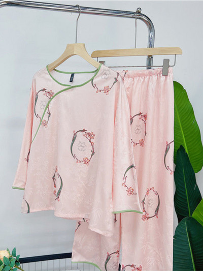 Σετ πιτζάμες με στάμπα κινέζικου στυλ Γυναικεία χαλαρά S-4XL Vintage Leisure Σχεδιασμένα Κομψά Γυναικεία Νέα Ανοιξιάτικα Sleepwear Thin Chic Home