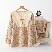 Pijama franceză cu trandafiri vintage, haine de acasă din bumbac, pijama cu mâneci lungi, sexy, cu decolteu în V, ansamblu feminin elegant