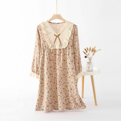 Pijama franceză cu trandafiri vintage, haine de acasă din bumbac, pijama cu mâneci lungi, sexy, cu decolteu în V, ansamblu feminin elegant