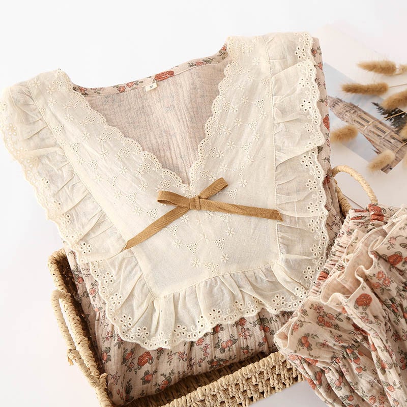 Prantsuse vintage roosi pidžaamad naiste puuvillased koduriided lahtised pikad varrukad Pijama Sexy Mujer V-kaelusega Conjuntos Feminino Elegant