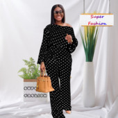 WSFEC L-4XL Jesenné outfity Dámske oblečenie Móda Plus Size 2 Dvojdielne súpravy Ležérne Bodkované Potlačené Dlhé Rukávy Dámske Nohavicové Kostýmy