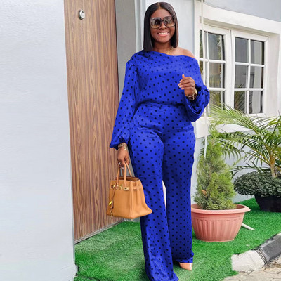 WSFEC L-4XL Jesenné outfity Dámske oblečenie Móda Plus Size 2 Dvojdielne súpravy Ležérne Bodkované Potlačené Dlhé Rukávy Dámske Nohavicové Kostýmy
