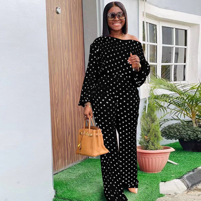 WSFEC L-4XL Jesenné outfity Dámske oblečenie Móda Plus Size 2 Dvojdielne súpravy Ležérne Bodkované Potlačené Dlhé Rukávy Dámske Nohavicové Kostýmy