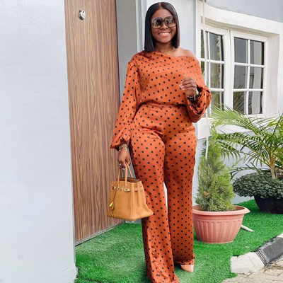 WSFEC L-4XL Jesenné outfity Dámske oblečenie Móda Plus Size 2 Dvojdielne súpravy Ležérne Bodkované Potlačené Dlhé Rukávy Dámske Nohavicové Kostýmy