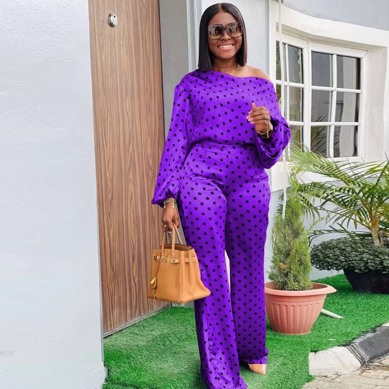 WSFEC L-4XL Jesenné outfity Dámske oblečenie Móda Plus Size 2 Dvojdielne súpravy Ležérne Bodkované Potlačené Dlhé Rukávy Dámske Nohavicové Kostýmy