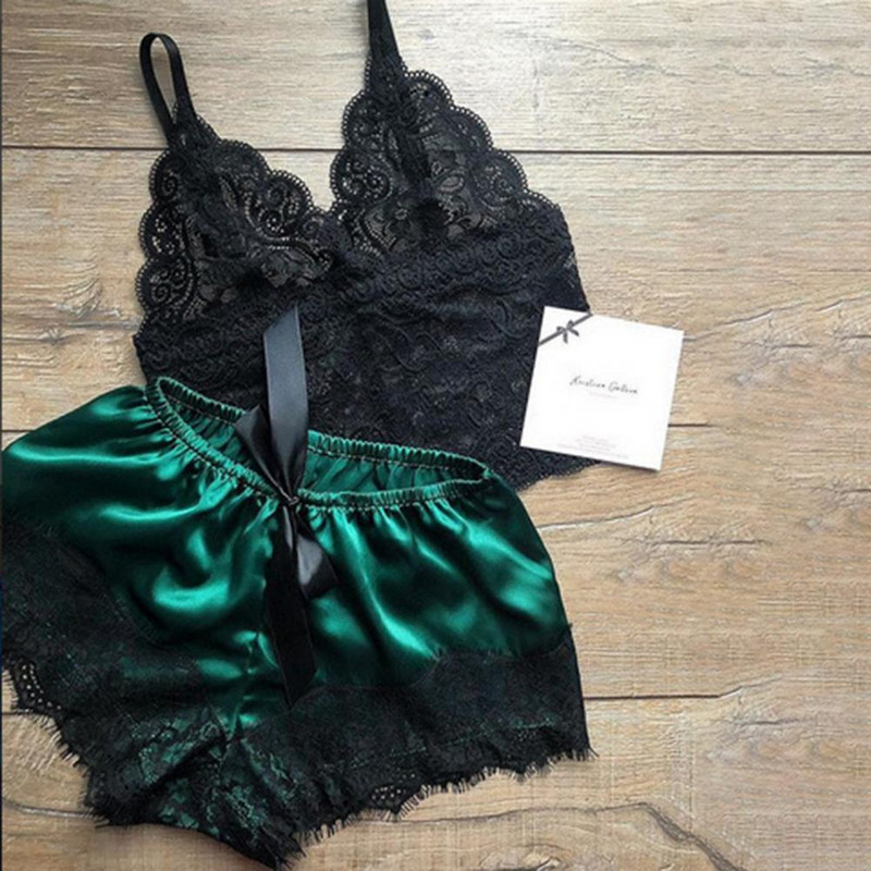 Γυναικεία Σετ Πυτζάμα με λουράκι σπαγγέτι Γιλέκο σορτς Σέξι δαντέλα συνονθύλευμα σετ δύο τεμαχίων καλοκαιρινή πιτζάμα για γυναίκες