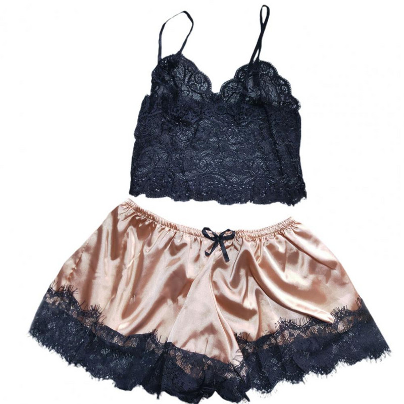 Γυναικεία Σετ Πυτζάμα με λουράκι σπαγγέτι Γιλέκο σορτς Σέξι δαντέλα συνονθύλευμα σετ δύο τεμαχίων καλοκαιρινή πιτζάμα για γυναίκες