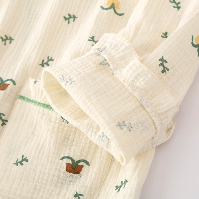 Lenjerie de dormit din bumbac stil kimono japonez femei toamnă drăguță pijama pijama cu mânecă lungă set feminin costum cardigan neglij