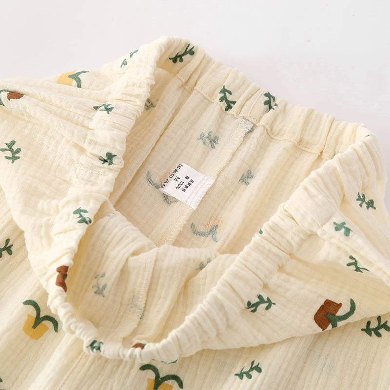 Lenjerie de dormit din bumbac stil kimono japonez femei toamnă drăguță pijama pijama cu mânecă lungă set feminin costum cardigan neglij