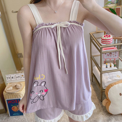 Νεαρό πουκάμισο με καλοκαιρινά πυτζάμες Νέο Sling σορτς Dee Sexy Σετ Πυτζάμες Χαριτωμένο Γυναικείο Σετ Πιτζάμες Σπίτι με στάμπες για νεαρά κορίτσια