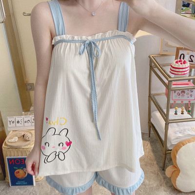 Νεαρό πουκάμισο με καλοκαιρινά πυτζάμες Νέο Sling σορτς Dee Sexy Σετ Πυτζάμες Χαριτωμένο Γυναικείο Σετ Πιτζάμες Σπίτι με στάμπες για νεαρά κορίτσια