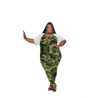 SOMO 2023 New Arrivals εμπριμέ κοντομάνικο και μακρύ παντελόνι σετ δύο τεμαχίων για γυναικεία ρούχα Plus Size Χονδρική Dropshipping