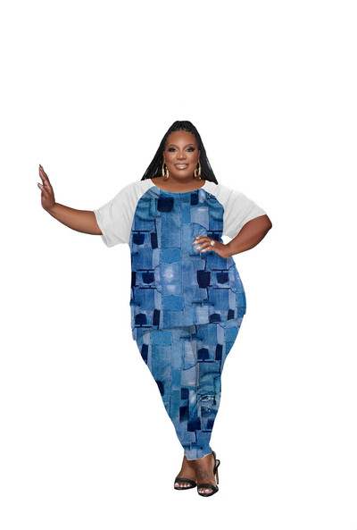 SOMO 2023 New Arrivals εμπριμέ κοντομάνικο και μακρύ παντελόνι σετ δύο τεμαχίων για γυναικεία ρούχα Plus Size Χονδρική Dropshipping