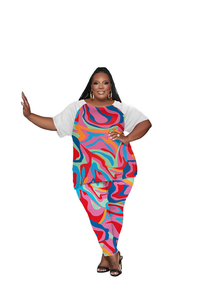 SOMO 2023 New Arrivals εμπριμέ κοντομάνικο και μακρύ παντελόνι σετ δύο τεμαχίων για γυναικεία ρούχα Plus Size Χονδρική Dropshipping