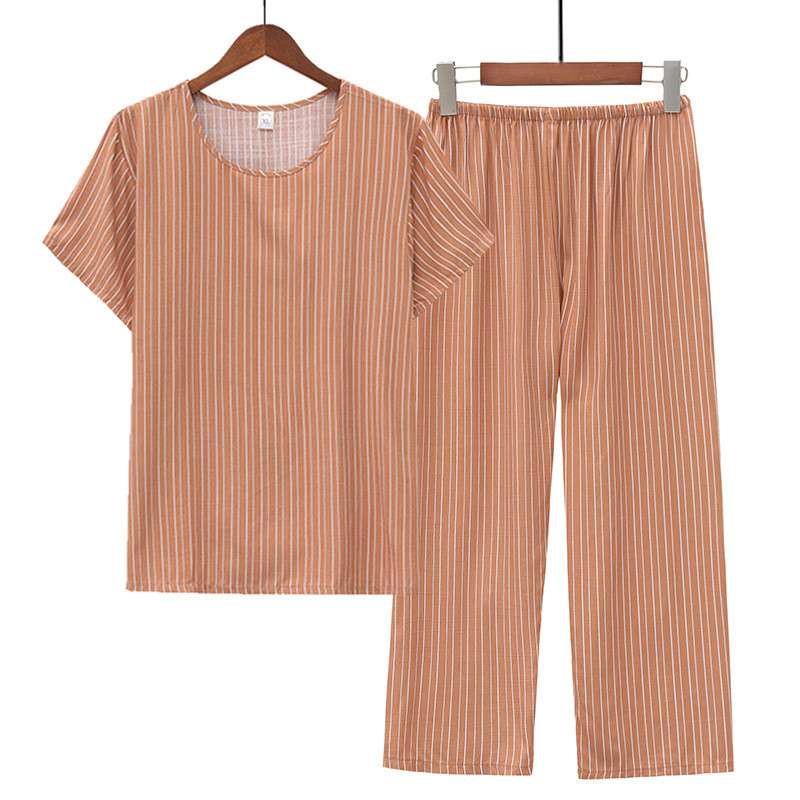 Fdfklak Imprimat nou set de pijamale din bumbac pentru femei, pantaloni tăiați cu mânecă scurtă de mărime mare, costum acasă, îmbrăcăminte de noapte pentru mamă de vârstă mijlocie XL-4XL