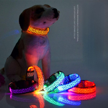 Домашни любимци LED светеща яка за кучета Регулируема леопардова светеща яка за котки Нощен предпазен нашийник Теди Голдън ретривър за разходки на кучета
