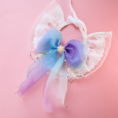 Lemmikloomatarvikud Lemmiklooma kaelarihmad Kassi koerte tikitud pits rinnatükk, vibu kaunistused Ääristega kaelarihm Lemmikloomatarbed kasside riietamise tööriist