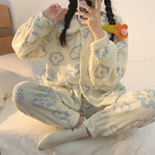 2023 New Warm Coral Fleece Φθινοπωρινές χειμερινές γυναικείες πιτζάμες γυναικείες φανελένιες μακρυμάνικο πέτο οικιακό σέρβις Sleepwear κοστούμι