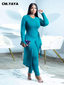 CM.YAYA Plus Size Two Σετ 2 τεμαχίων για γυναικεία ρούχα Μακρύ μανίκι μάξι μπλουζάκι με σπαστό πλάι και παντελόνι κολάν Streetwear αθλητική φόρμα