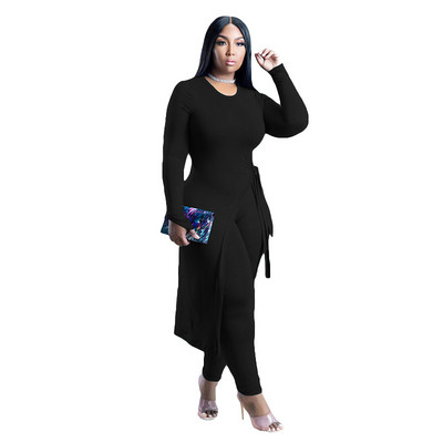 CM.YAYA Plus Size Two Σετ 2 τεμαχίων για γυναικεία ρούχα Μακρύ μανίκι μάξι μπλουζάκι με σπαστό πλάι και παντελόνι κολάν Streetwear αθλητική φόρμα