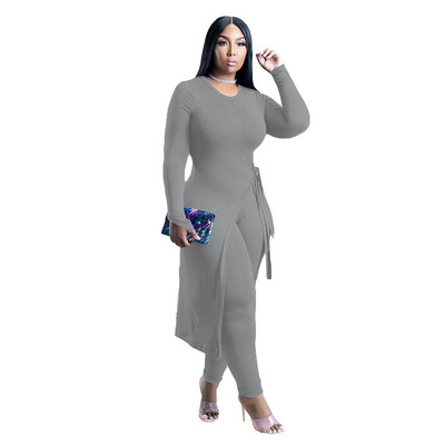 CM.YAYA Plus Size Two Σετ 2 τεμαχίων για γυναικεία ρούχα Μακρύ μανίκι μάξι μπλουζάκι με σπαστό πλάι και παντελόνι κολάν Streetwear αθλητική φόρμα