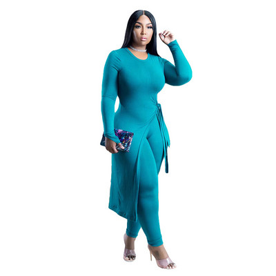 CM.YAYA Plus Size Two Σετ 2 τεμαχίων για γυναικεία ρούχα Μακρύ μανίκι μάξι μπλουζάκι με σπαστό πλάι και παντελόνι κολάν Streetwear αθλητική φόρμα