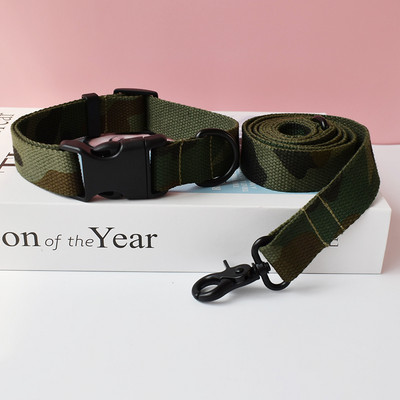 Зелен камуфлаж Персонализирана яка за домашни любимци Walking Leash Set Персонализирана табелка с име на кученце ID Регулируема гравирана