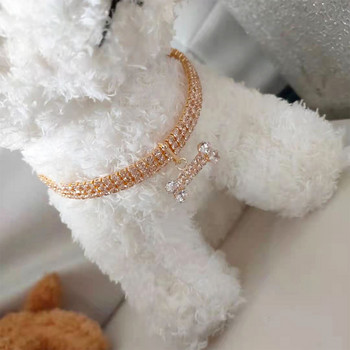 Κολιέ κατοικίδιων ζώων με κρεμαστό κόκκαλο ζιργκόν από διαμάντι για γάτα Σκύλος με ρυθμιζόμενο κολάρο Κοσμήματα πολυτελείας μεταλλικά χάλκινα κολάρα κουταβιών Προμήθειες για σκύλους