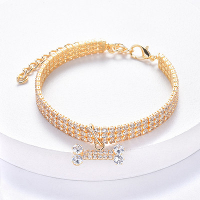 Colier pentru animale de companie cu pandantiv din os de zirconiu, pisică, câine, guler reglabil, bijuterii, de lux, din metal, cupru, pentru cățeluși, articole pentru câini