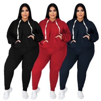 Plus Size Γυναικεία Ρούχα Φθινοπωρινής Μόδας Casual αθλητικό κοστούμι μονόχρωμο πουλόβερ Γυναικείο σετ δύο τεμαχίων XL-5XL Oversize