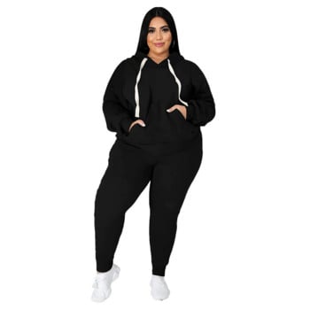 Plus Size Γυναικεία Ρούχα Φθινοπωρινής Μόδας Casual αθλητικό κοστούμι μονόχρωμο πουλόβερ Γυναικείο σετ δύο τεμαχίων XL-5XL Oversize